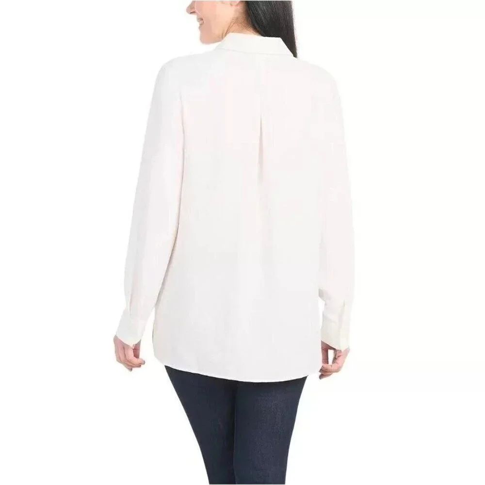 Hilary Radley Women's L Ivory Long Sleeve Button-Down Shirt 100% Polyester M0415 - Picture 4 of 13